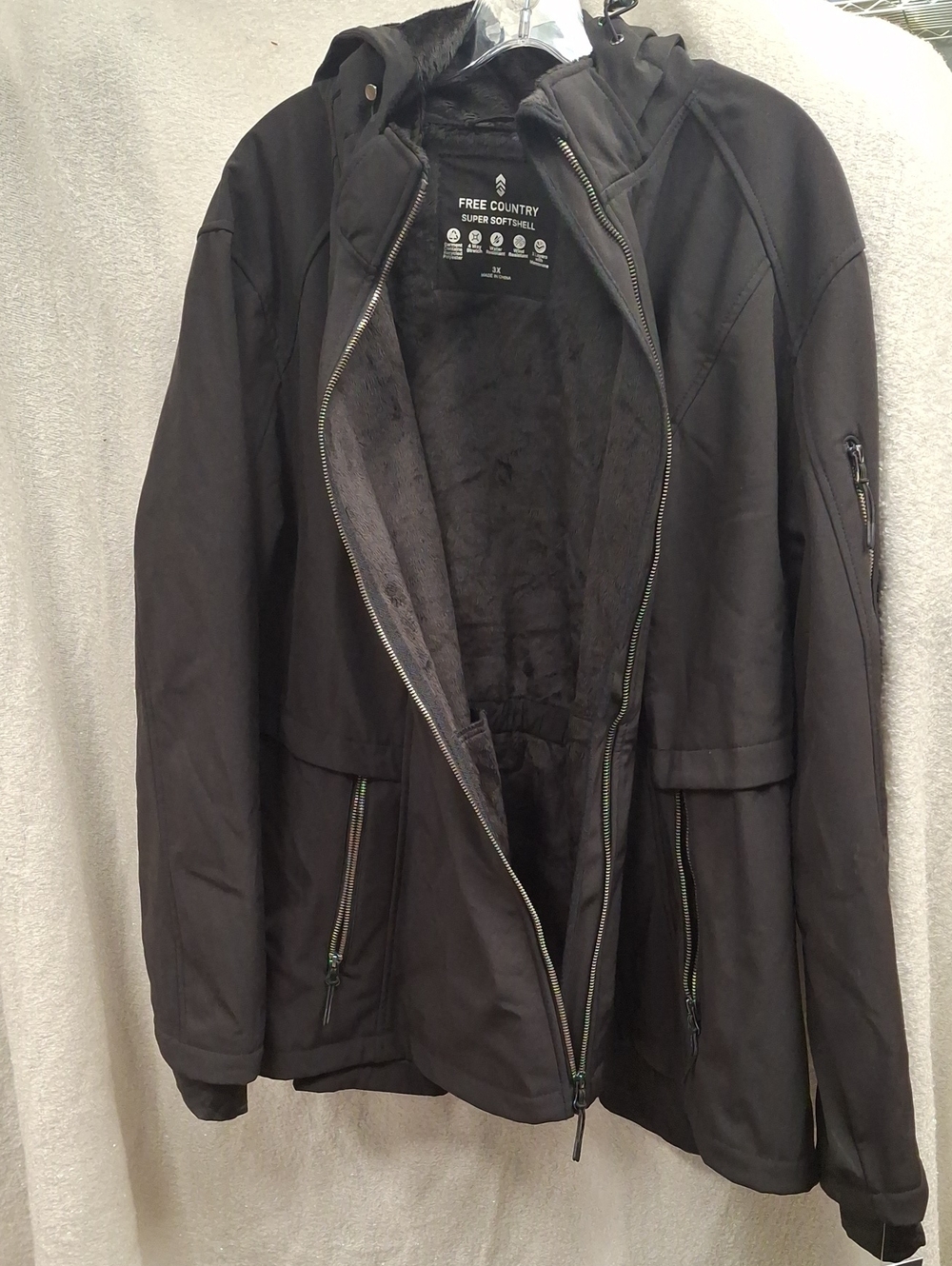Free Country Men's Black Hooded Softshell Raincoat